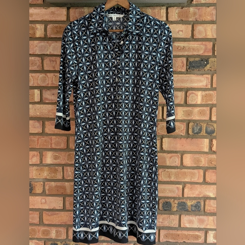 Max Studio Geometric Patterned Henley Dress, Size S